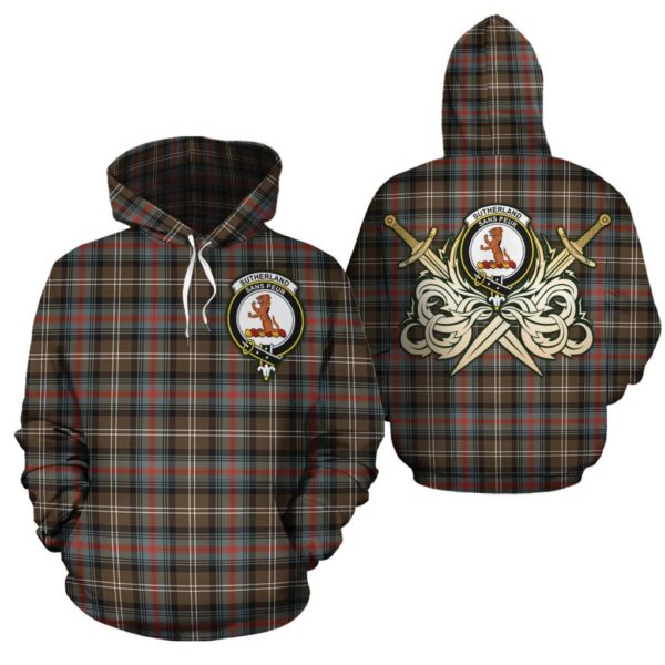 Sutherland Weathered Clan Hoodie, Scottish Tartan Sutherland Weathered Clans Hoodie Gold Thistle Style