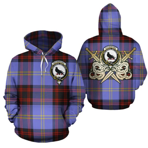 Rutherford Clan Hoodie, Scottish Tartan Rutherford Clans Hoodie Gold Thistle Style