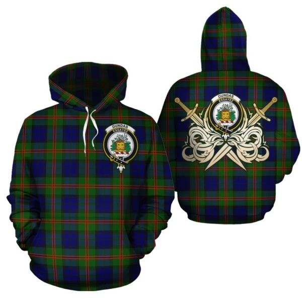 Dundas Modern 02 Clan Hoodie, Scottish Tartan Dundas Modern 02 Clans Hoodie Gold Thistle Style