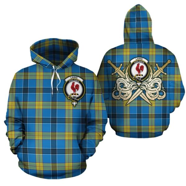 Laing Clan Hoodie, Scottish Tartan Laing Clans Hoodie Gold Thistle Style