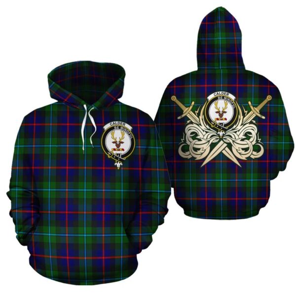 Calder Modern Clan Hoodie, Scottish Tartan Calder Modern Clans Hoodie Gold Thistle Style