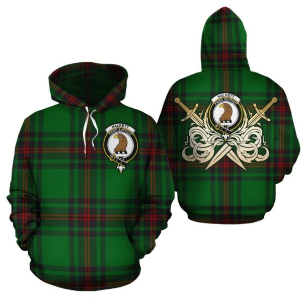 Halkett Clan Hoodie, Scottish Tartan Halkett Clans Hoodie Gold Thistle Style