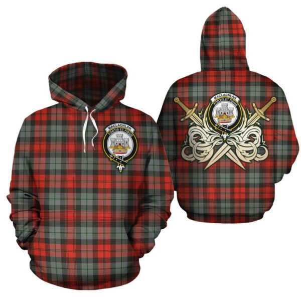 MacLachlan Weathered Clan Hoodie, Scottish Tartan MacLachlan Weathered Clans Hoodie Gold Thistle Style