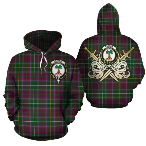 Crosbie Clan Hoodie, Scottish Tartan Crosbie Clans Hoodie Gold Thistle Style