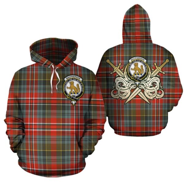 MacPherson Weathered Clan Hoodie, Scottish Tartan MacPherson Weathered Clans Hoodie Gold Thistle Style