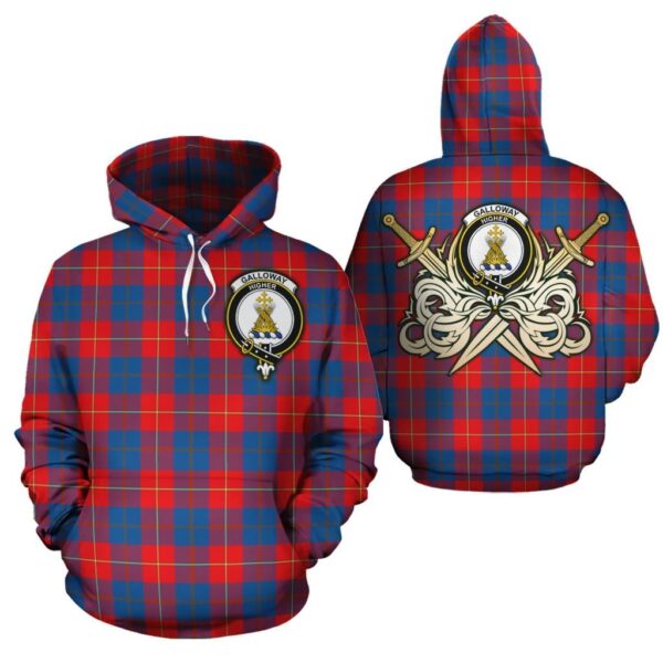 Galloway Red Clan Hoodie, Scottish Tartan Galloway Red Clans Hoodie Gold Thistle Style