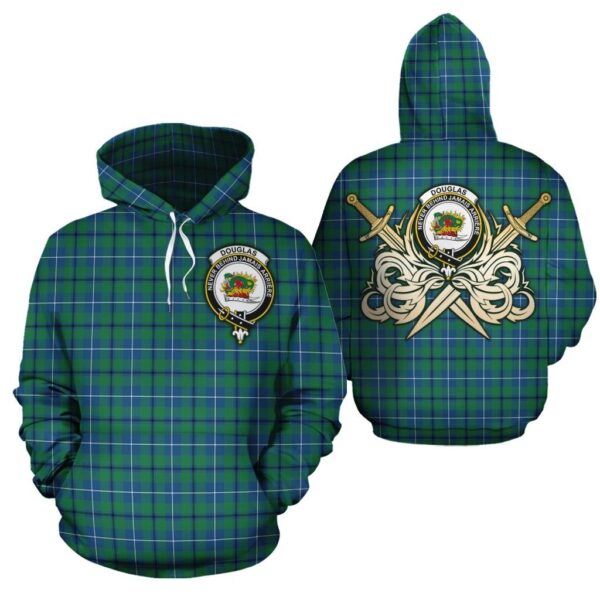 Douglas Ancient Clan Hoodie, Scottish Tartan Douglas Ancient Clans Hoodie Gold Thistle Style