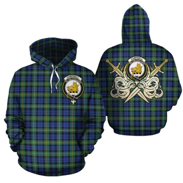 Campbell Argyll Ancient Clan Hoodie, Scottish Tartan Campbell Argyll Ancient Clans Hoodie Gold Thistle Style