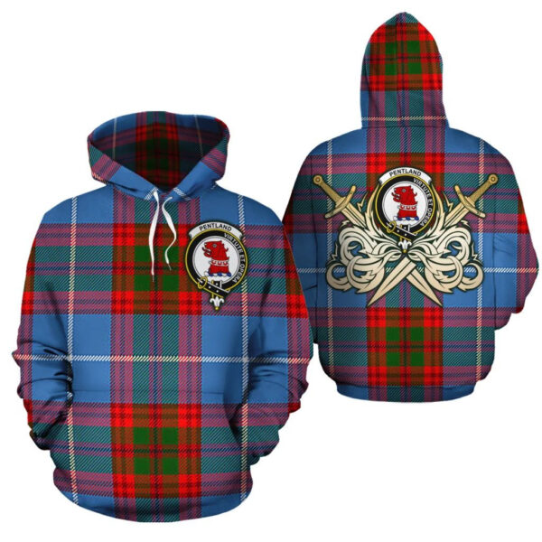 Pentland Clan Hoodie, Scottish Tartan Pentland Clans Hoodie Gold Thistle Style