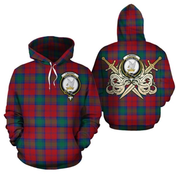 Lindsay Modern Clan Hoodie, Scottish Tartan Lindsay Modern Clans Hoodie Gold Thistle Style