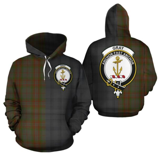 Gray Clan Hoodie, Scottish Tartan Gray Clans Hoodie Half Of New Style