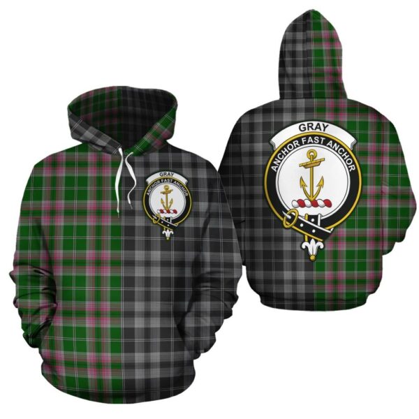 Gray Hunting Clan Hoodie, Scottish Tartan Gray Hunting Clans Hoodie Half Of New Style