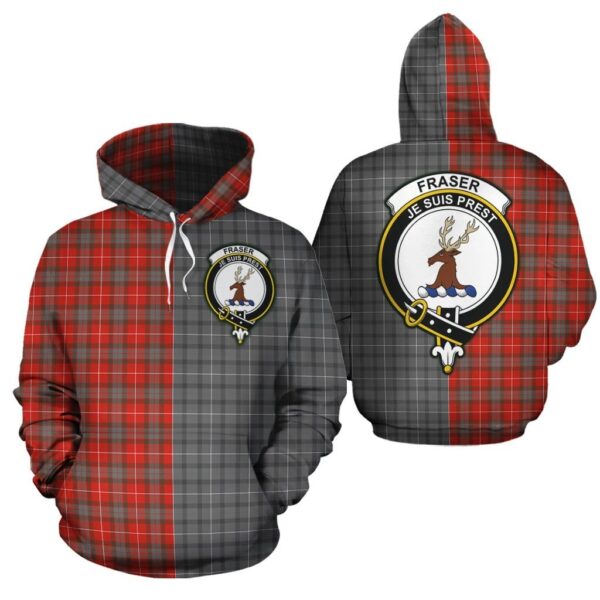 Fraser Weathered Clan Hoodie, Scottish Tartan Fraser Weathered Clans Hoodie Half Of New Style