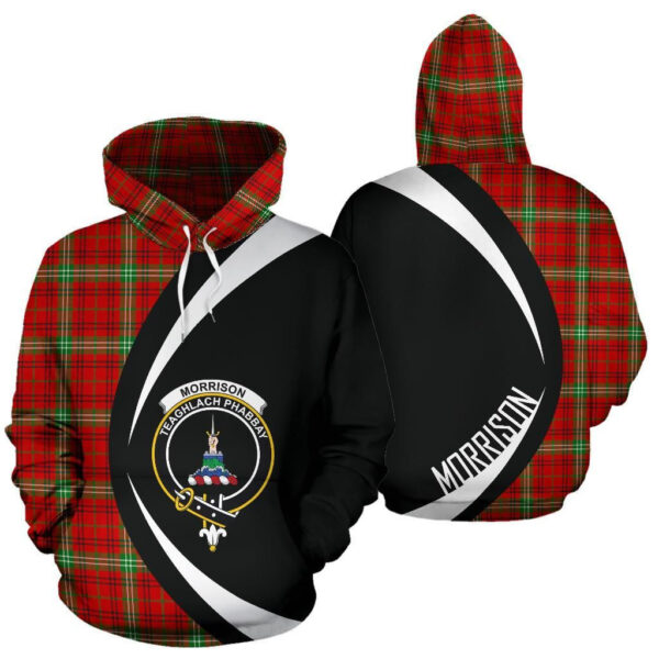 Morrison Red Modern Clan Hoodie, Scottish Tartan Morrison Red Modern Clans Hoodie Circle Style - Image 3