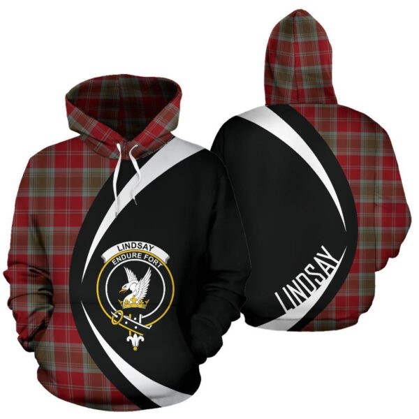 Lindsay Weathered Clan Hoodie, Scottish Tartan Lindsay Weathered Clans Hoodie Circle Style - Image 3