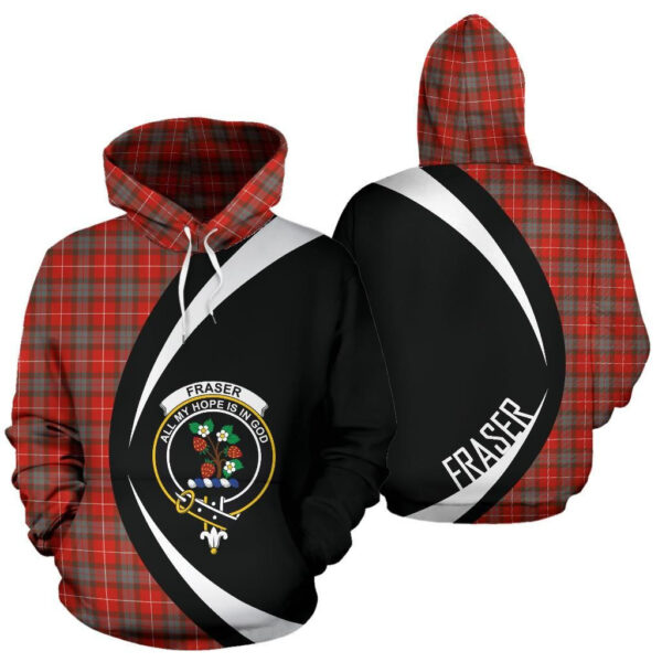 Fraser Weathered Clan Hoodie, Scottish Tartan Fraser Weathered Clans Hoodie Circle Style - Image 3