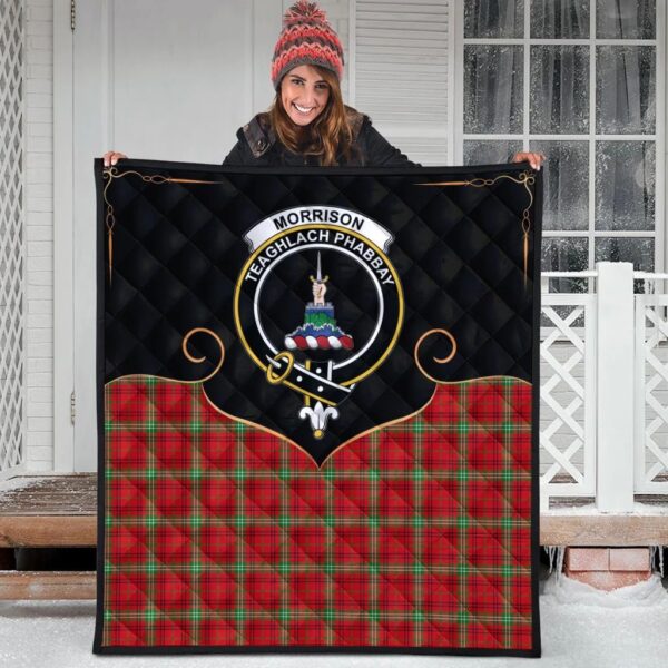 Morrison Red Modern Clan Quilt, Scottish Tartan Morrison Red Modern Clans Premium Quilt Cherish Style