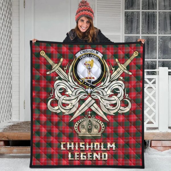 Chisholm Modern Clan Quilt, Scottish Tartan Chisholm Modern Clans Premium Quilt Legend Gold Royal Style