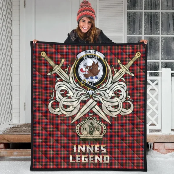 Innes Modern Clan Quilt, Scottish Tartan Innes Modern Clans Premium Quilt Legend Gold Royal Style