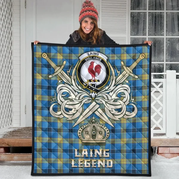 Laing Clan Quilt, Scottish Tartan Laing Clans Premium Quilt Legend Gold Royal Style