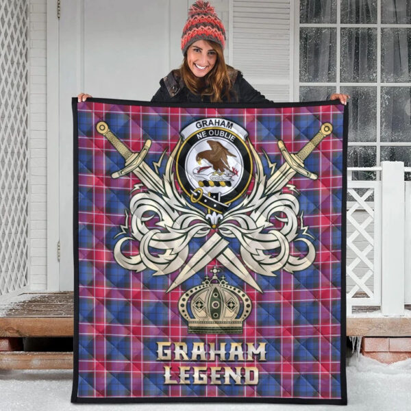 Graham of Menteith Red Clan Quilt, Scottish Tartan Graham of Menteith Red Clans Premium Quilt Legend Gold Royal Style