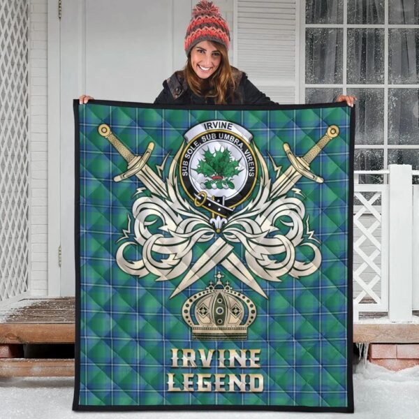 Irvine Ancient Clan Quilt, Scottish Tartan Irvine Ancient Clans Premium Quilt Legend Gold Royal Style