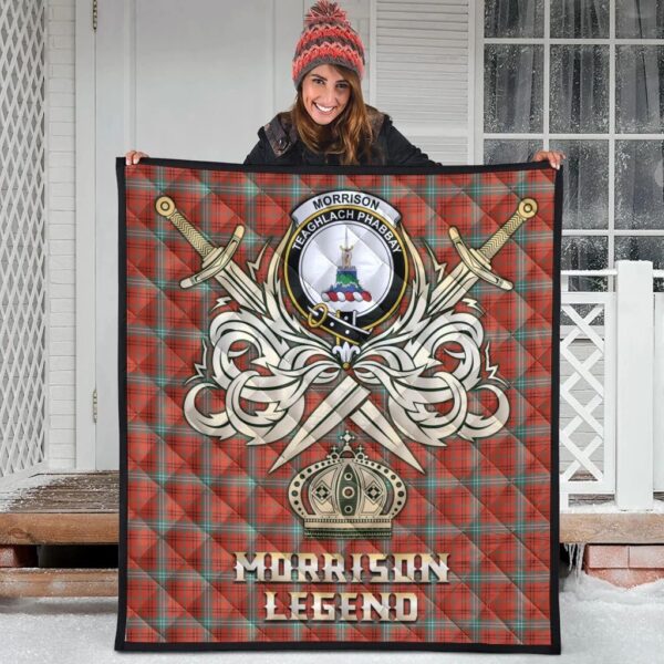 Morrison Red Ancient Clan Quilt, Scottish Tartan Morrison Red Ancient Clans Premium Quilt Legend Gold Royal Style