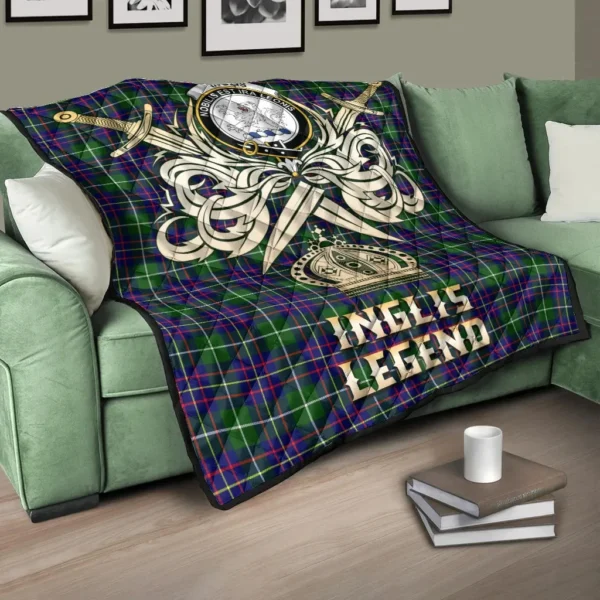 Inglis Modern Clan Quilt, Scottish Tartan Inglis Modern Clans Premium Quilt Legend Gold Royal Style - Image 3