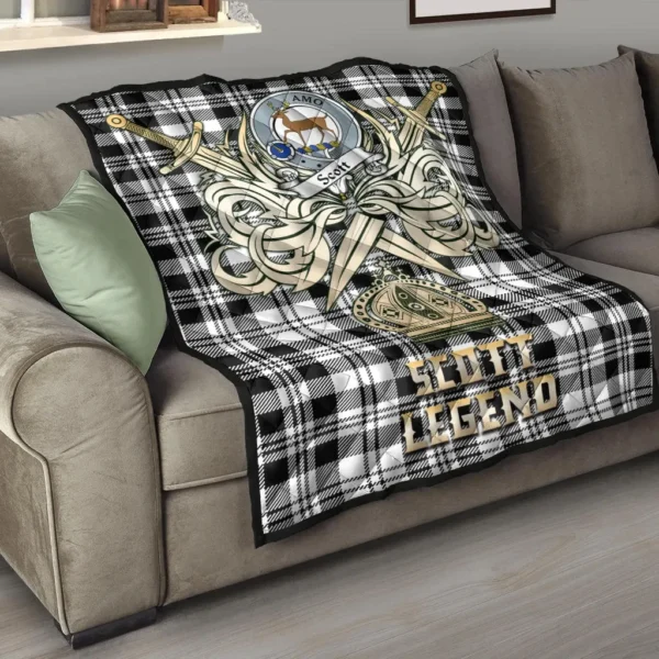 Scott Black White Modern Clan Quilt, Scottish Tartan Scott Black White Modern Clans Premium Quilt Legend Gold Royal Style - Image 6