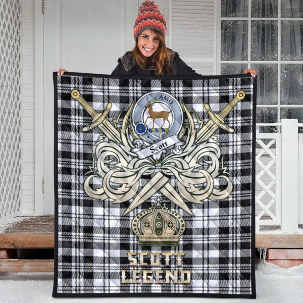 Scott Black White Modern Clan Quilt, Scottish Tartan Scott Black White Modern Clans Premium Quilt Legend Gold Royal Style