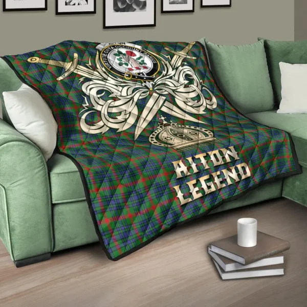 Aiton Clan Quilt, Scottish Tartan Aiton Clans Premium Quilt Legend Gold Royal Style - Image 3