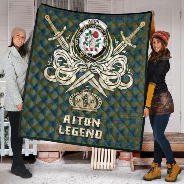 Aiton Clan Quilt, Scottish Tartan Aiton Clans Premium Quilt Legend Gold Royal Style - Image 2