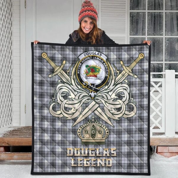 Douglas Grey Modern Clan Quilt, Scottish Tartan Douglas Grey Modern Clans Premium Quilt Legend Gold Royal Style