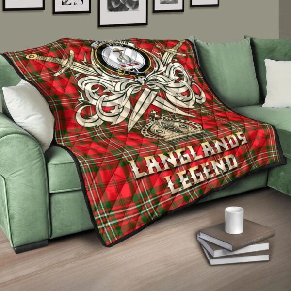 Langlands Clan Quilt, Scottish Tartan Langlands Clans Premium Quilt Legend Gold Royal Style - Image 3