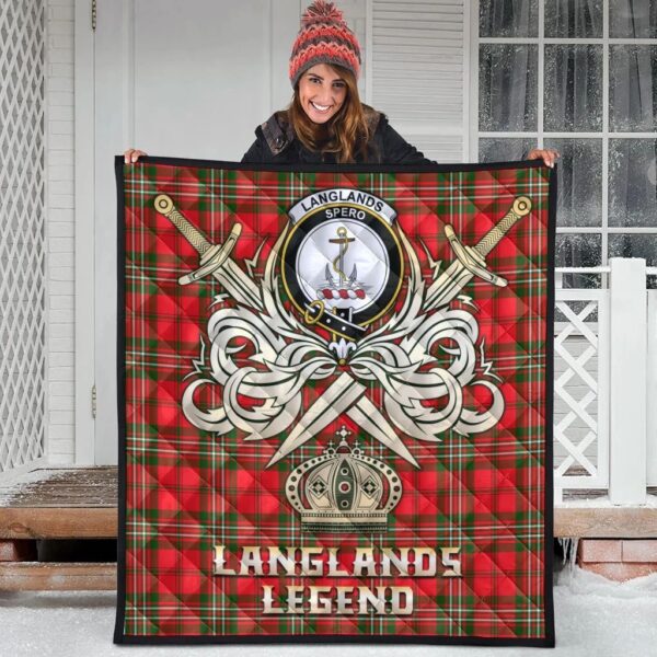 Langlands Clan Quilt, Scottish Tartan Langlands Clans Premium Quilt Legend Gold Royal Style