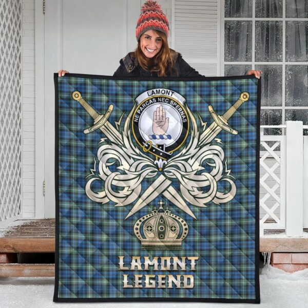 Lamont Ancient Clan Quilt, Scottish Tartan Lamont Ancient Clans Premium Quilt Legend Gold Royal Style