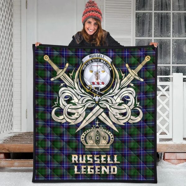 Russell Modern Clan Quilt, Scottish Tartan Russell Modern Clans Premium Quilt Legend Gold Royal Style