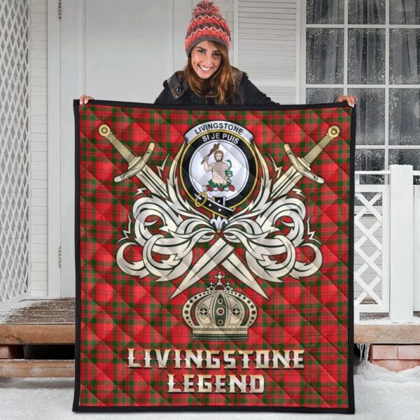 Livingstone Modern Clan Quilt, Scottish Tartan Livingstone Modern Clans Premium Quilt Legend Gold Royal Style