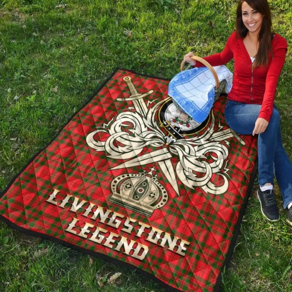 Livingstone Modern Clan Quilt, Scottish Tartan Livingstone Modern Clans Premium Quilt Legend Gold Royal Style - Image 4