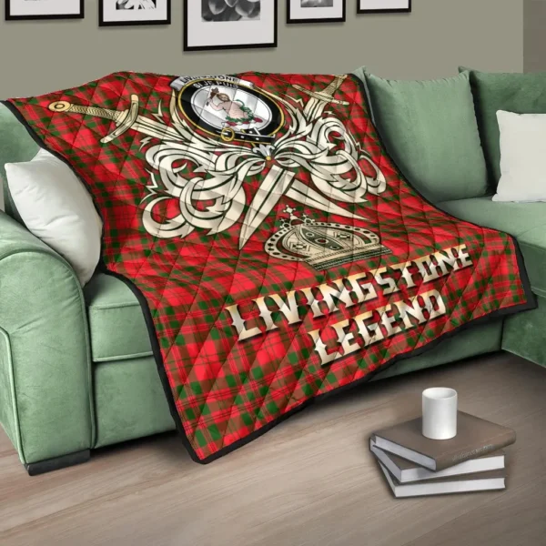 Livingstone Modern Clan Quilt, Scottish Tartan Livingstone Modern Clans Premium Quilt Legend Gold Royal Style - Image 3