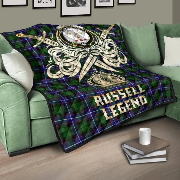 Russell Modern Clan Quilt, Scottish Tartan Russell Modern Clans Premium Quilt Legend Gold Royal Style - Image 3