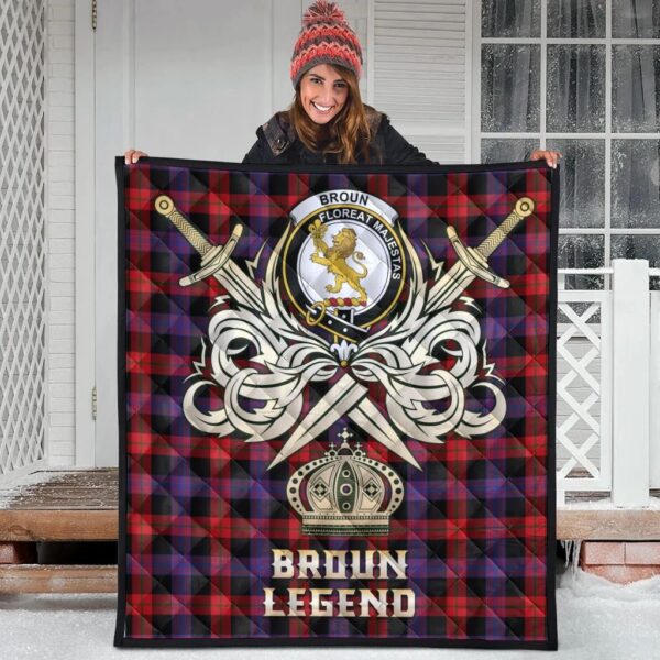 Broun Modern Clan Quilt, Scottish Tartan Broun Modern Clans Premium Quilt Legend Gold Royal Style