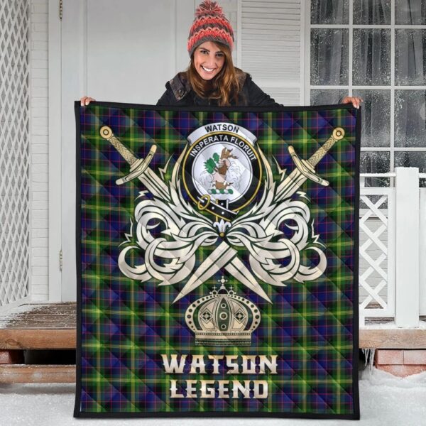 Watson Modern Clan Quilt, Scottish Tartan Watson Modern Clans Premium Quilt Legend Gold Royal Style