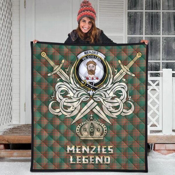 Menzies Green Ancient Clan Quilt, Scottish Tartan Menzies Green Ancient Clans Premium Quilt Legend Gold Royal Style