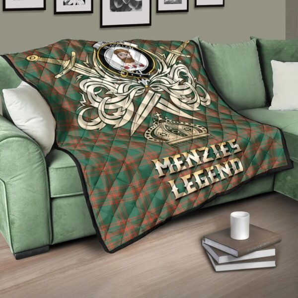 Menzies Green Ancient Clan Quilt, Scottish Tartan Menzies Green Ancient Clans Premium Quilt Legend Gold Royal Style - Image 3