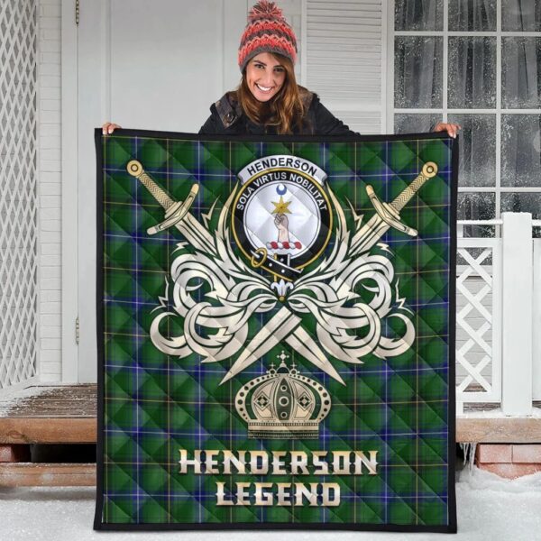 Henderson Modern Clan Quilt, Scottish Tartan Henderson Modern Clans Premium Quilt Legend Gold Royal Style