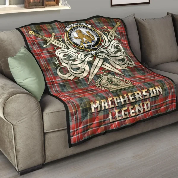 MacPherson Weathered Clan Quilt, Scottish Tartan MacPherson Weathered Clans Premium Quilt Legend Gold Royal Style - Image 6