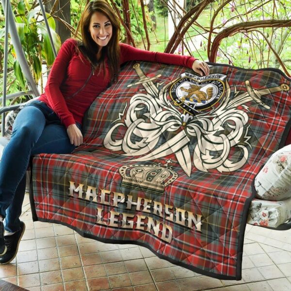 MacPherson Weathered Clan Quilt, Scottish Tartan MacPherson Weathered Clans Premium Quilt Legend Gold Royal Style - Image 5