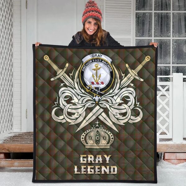 Gray Clan Quilt, Scottish Tartan Gray Clans Premium Quilt Legend Gold Royal Style