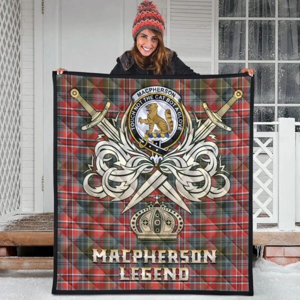 MacPherson Weathered Clan Quilt, Scottish Tartan MacPherson Weathered Clans Premium Quilt Legend Gold Royal Style